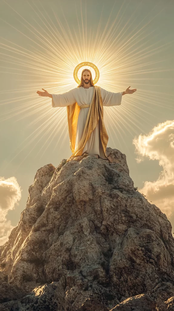 Jesus Ascension Golden Light Sky 348