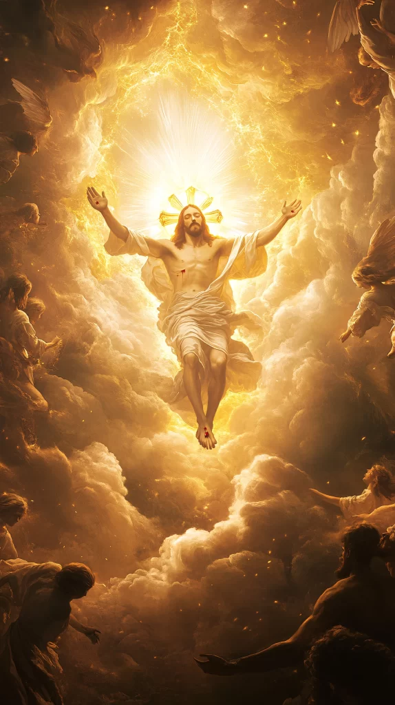 Jesus Ascension Golden Light Sky 376