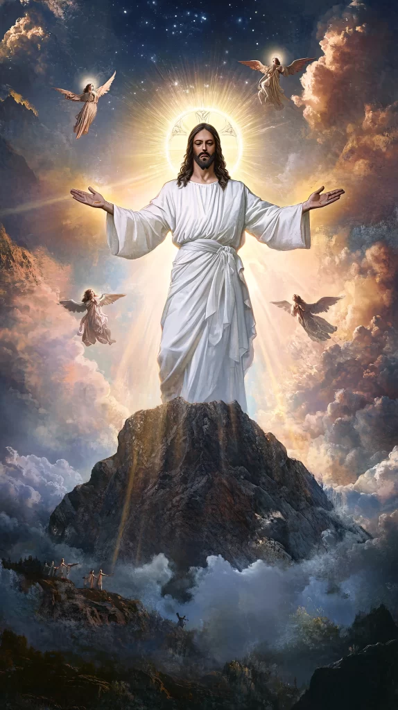 Jesus Ascension Golden Light Sky 390