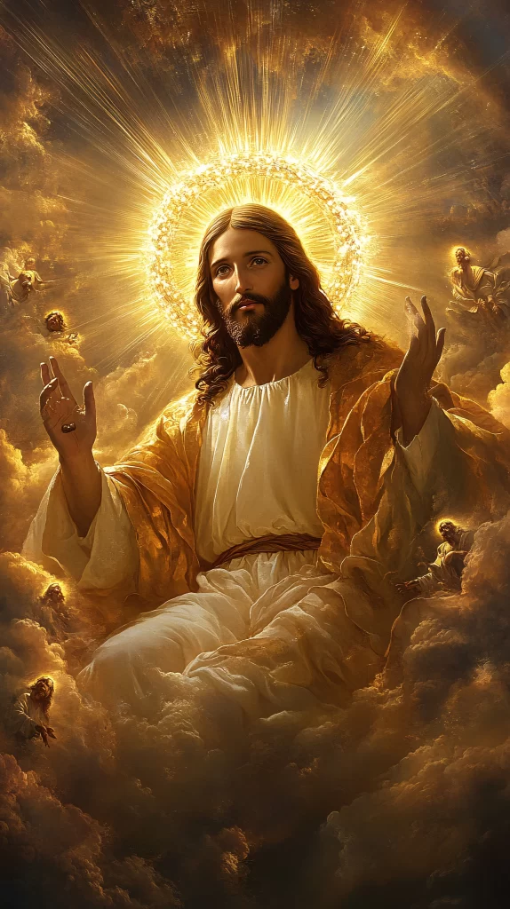Jesus Ascension Golden Light Sky 398