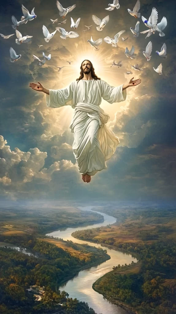 Jesus Ascension Golden Light Sky 444
