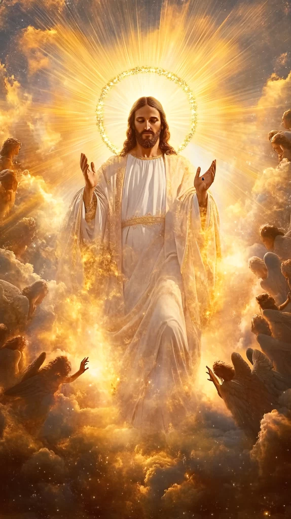 Jesus Ascension Golden Light Sky 447