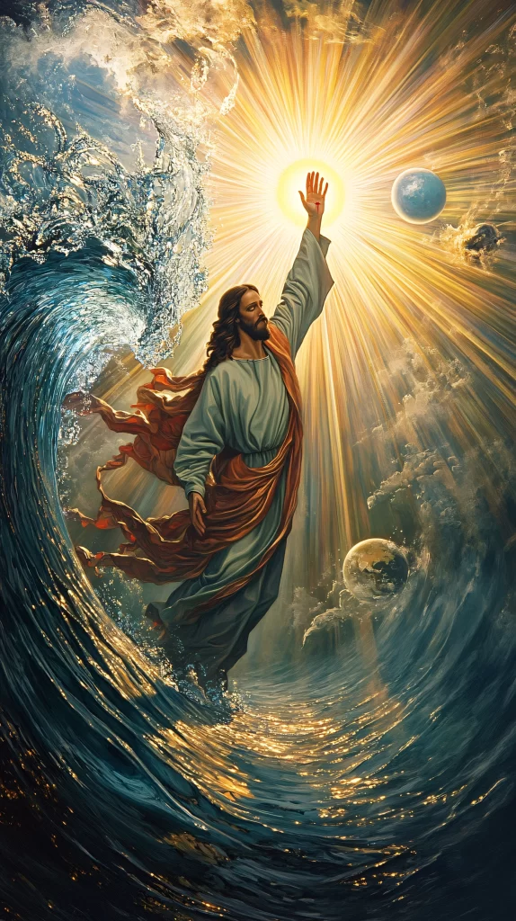 Jesus Ascension Golden Light Sky 458