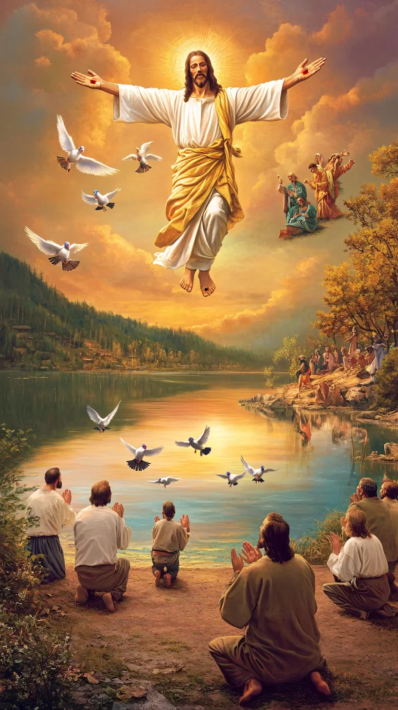 Jesus Ascension Golden Light Sky 473