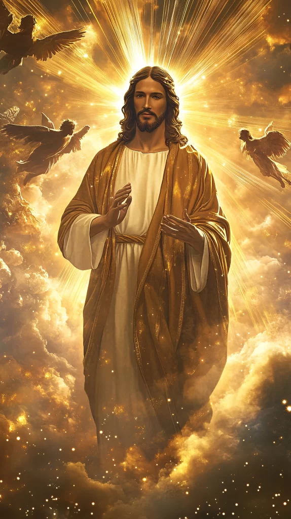 Jesus Ascension Golden Light Sky 480