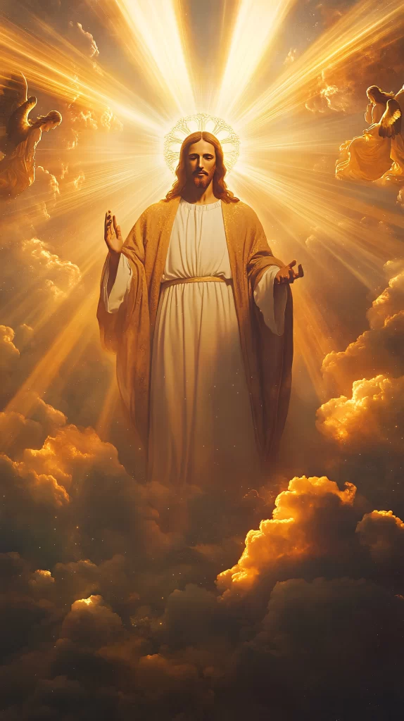 Jesus Ascension Golden Light Sky 485