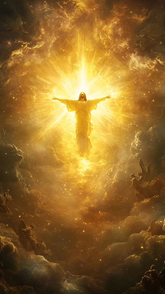 Jesus Ascension Golden Light Sky 496
