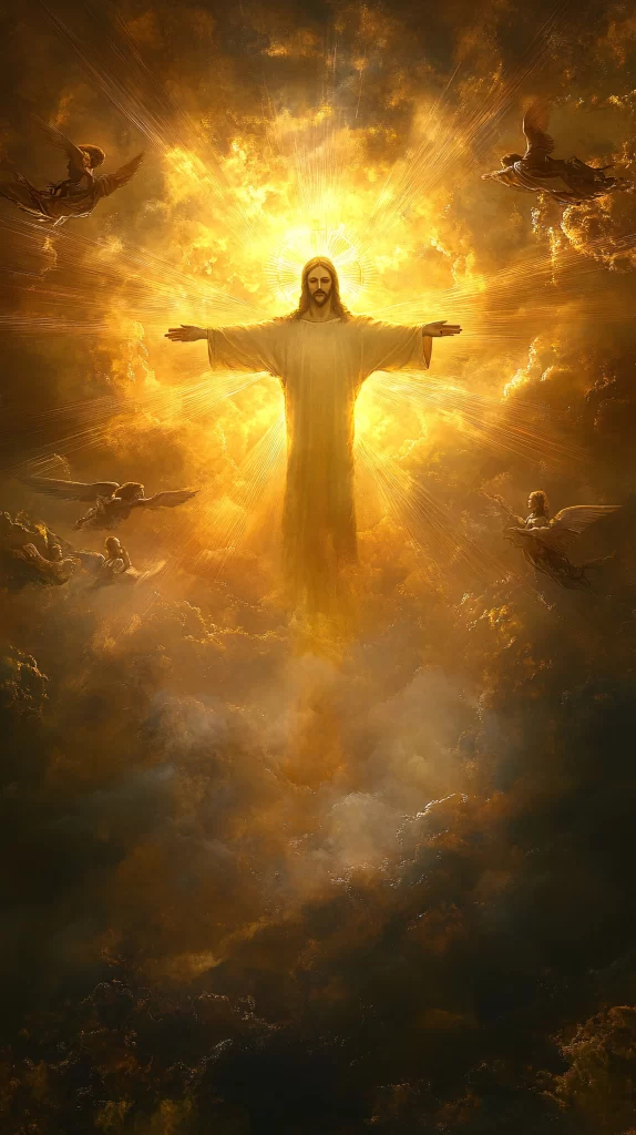 Jesus Ascension Golden Light Sky 542