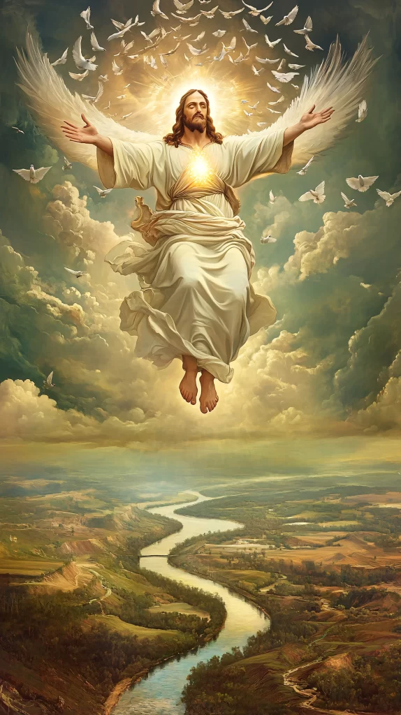 Jesus Ascension Golden Light Sky 548