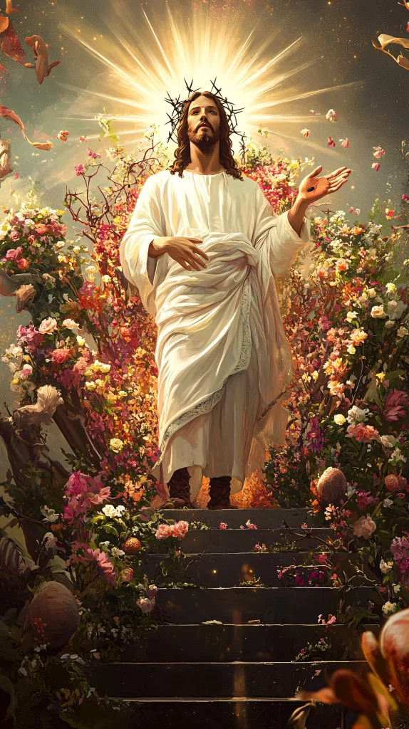Jesus Ascension Golden Light Flowers 571