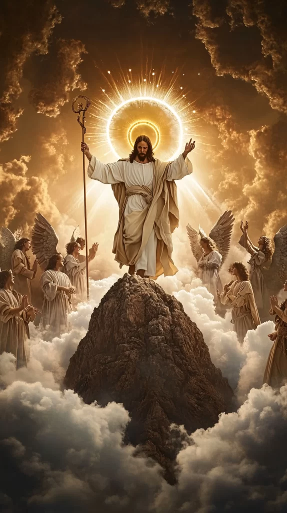 Jesus Ascension Golden Light Sky 582