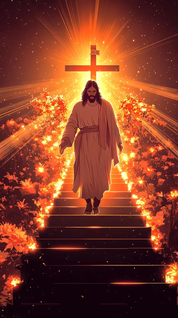 Jesus Ascension Golden Light Cross 585
