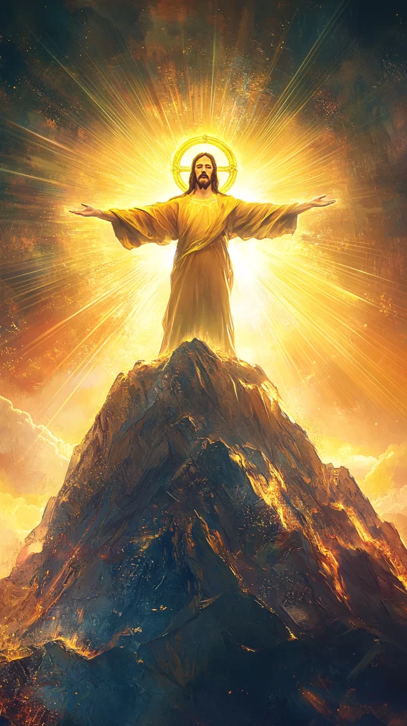 Jesus Ascension Golden Light Mountain