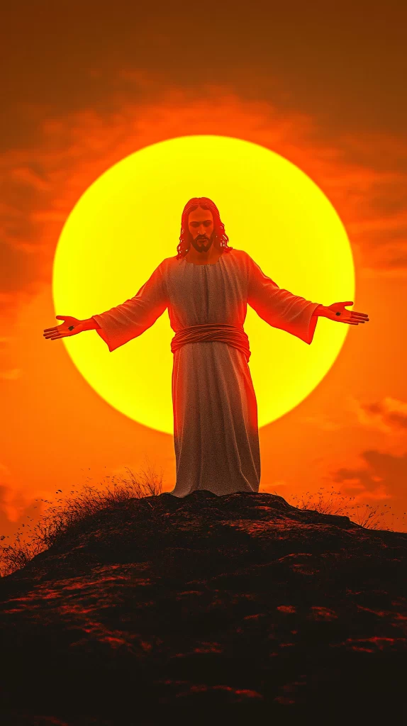Jesus Ascension Golden Light Sky 634