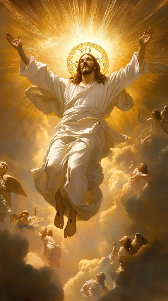 Jesus Ascension Golden Light Sky 638