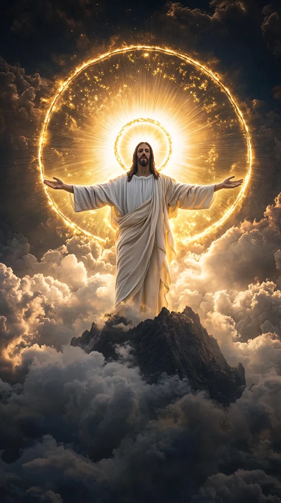 Jesus Ascension Golden Light Sky 639