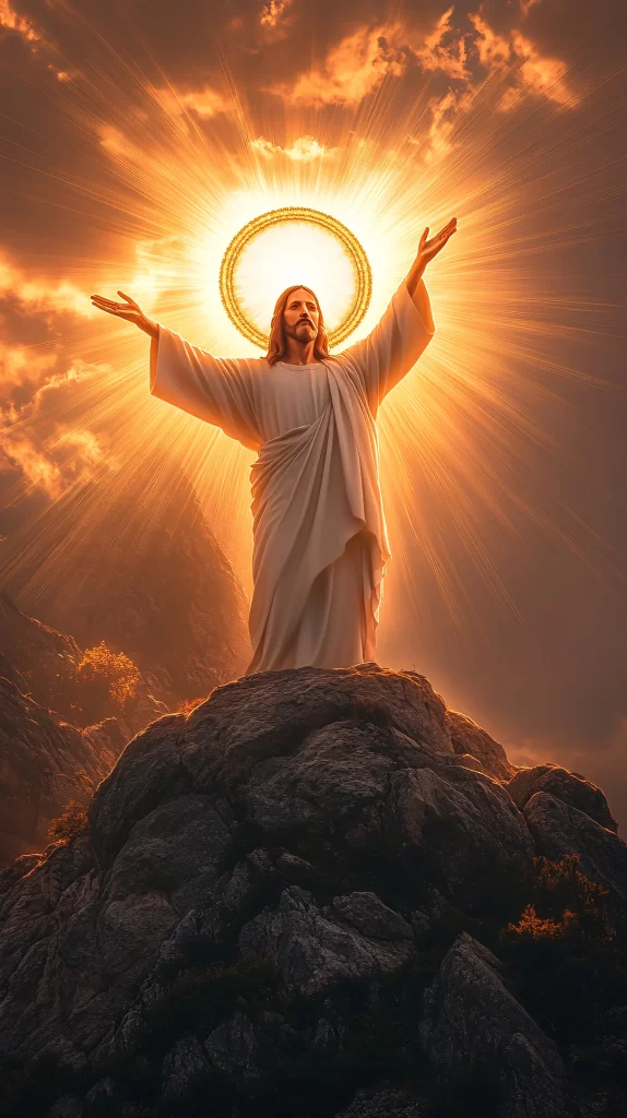 Jesus Ascension Golden Light Sky 640