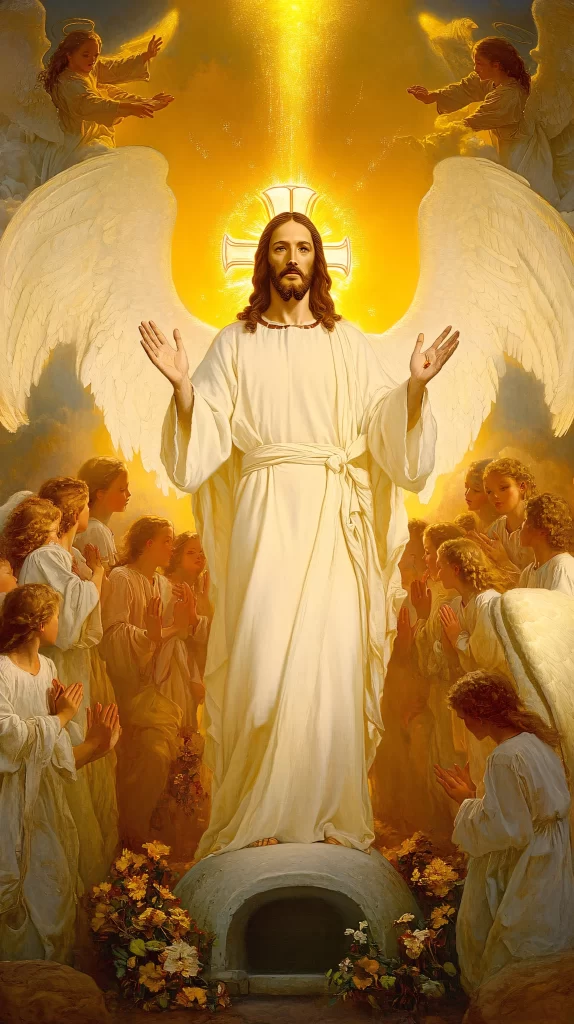 Jesus Ascension Golden Light Sky 665