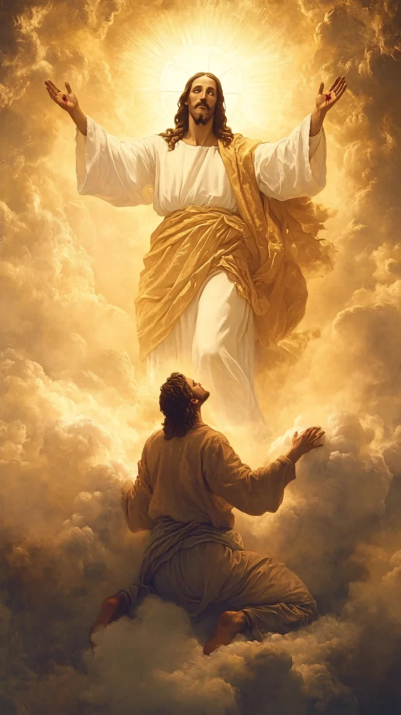 Jesus Ascension Golden Light Sky 666