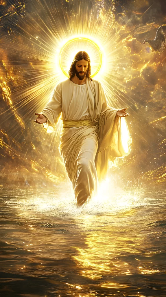 Jesus Ascension Golden Light Sky 679