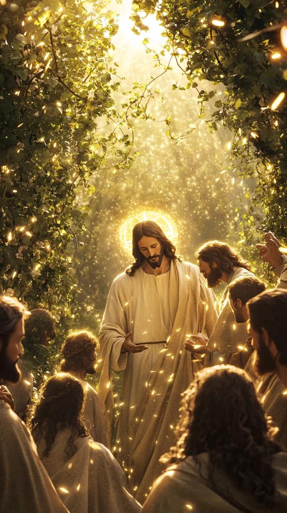 Jesus Ascension Golden Light Crowd