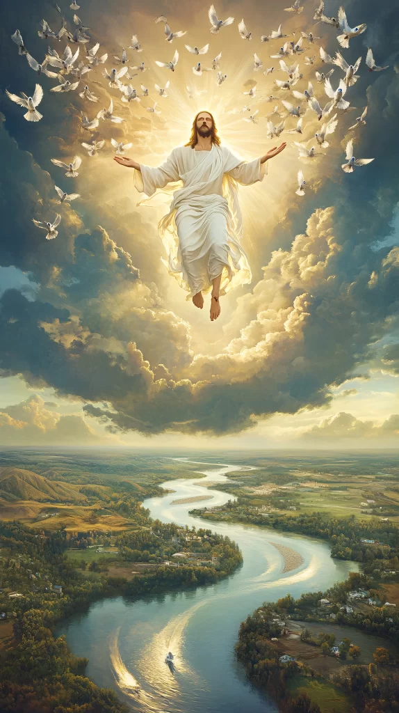 Jesus Ascension Golden Light Sky 909