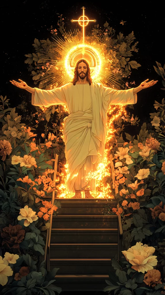 Jesus Ascension Golden Light Cross 917