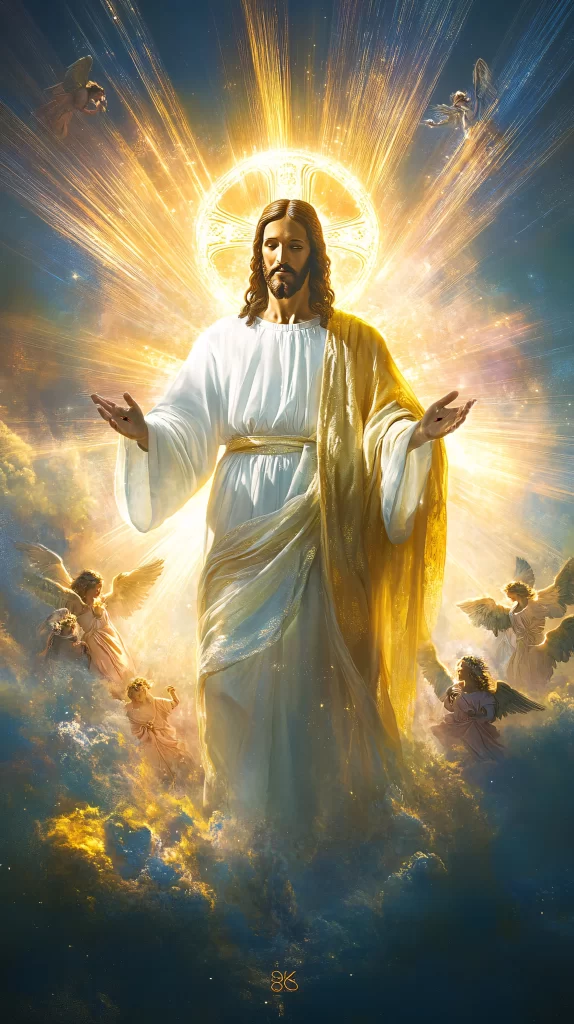 Jesus Ascension Golden Light Sky 948
