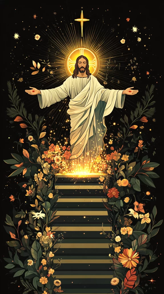 Jesus Ascension Golden Light Flowers 995