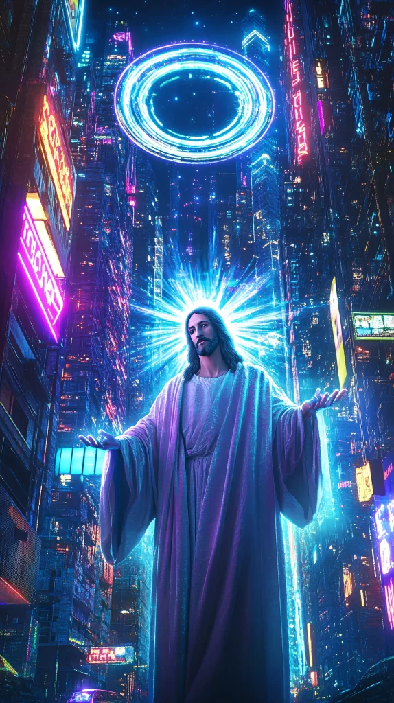 Jesus Ascension Neon Light Sky 593