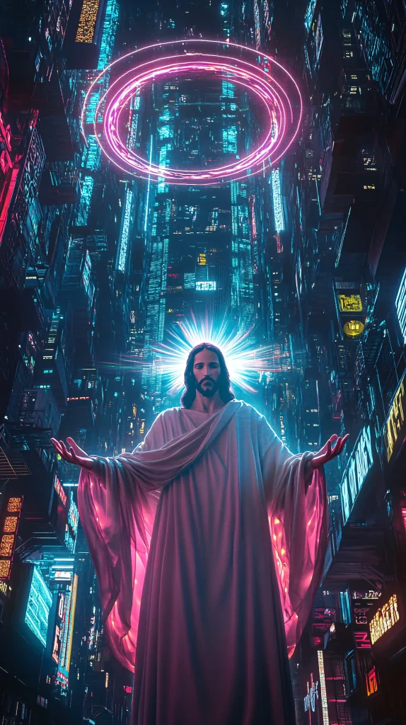 Jesus Ascension Neon Light Cityscape 619