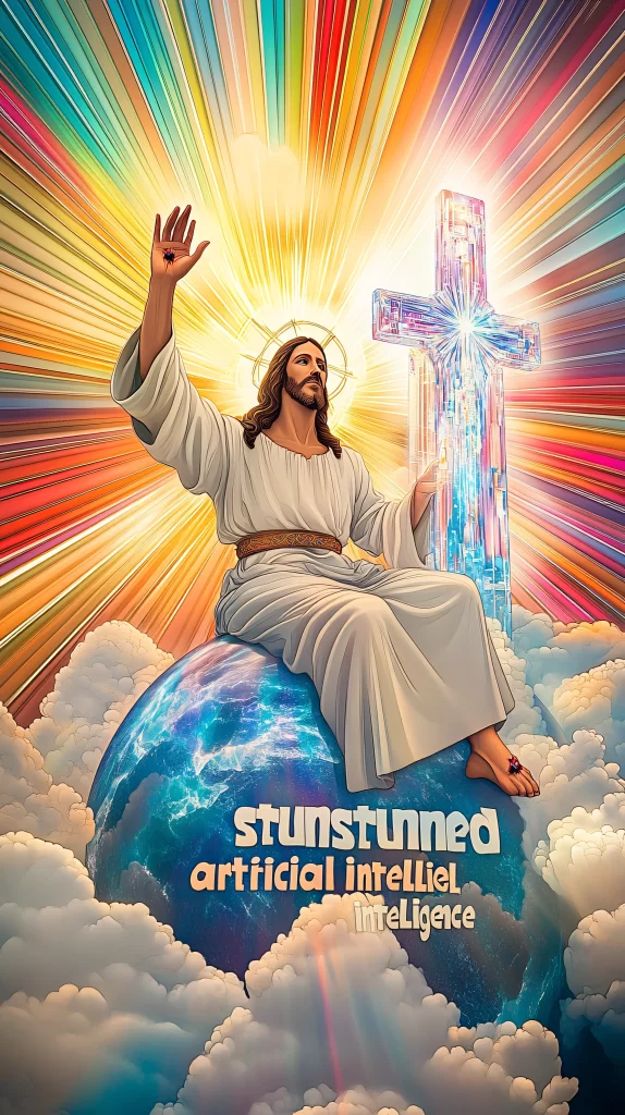 Jesus Ascension Rainbow Light Sky