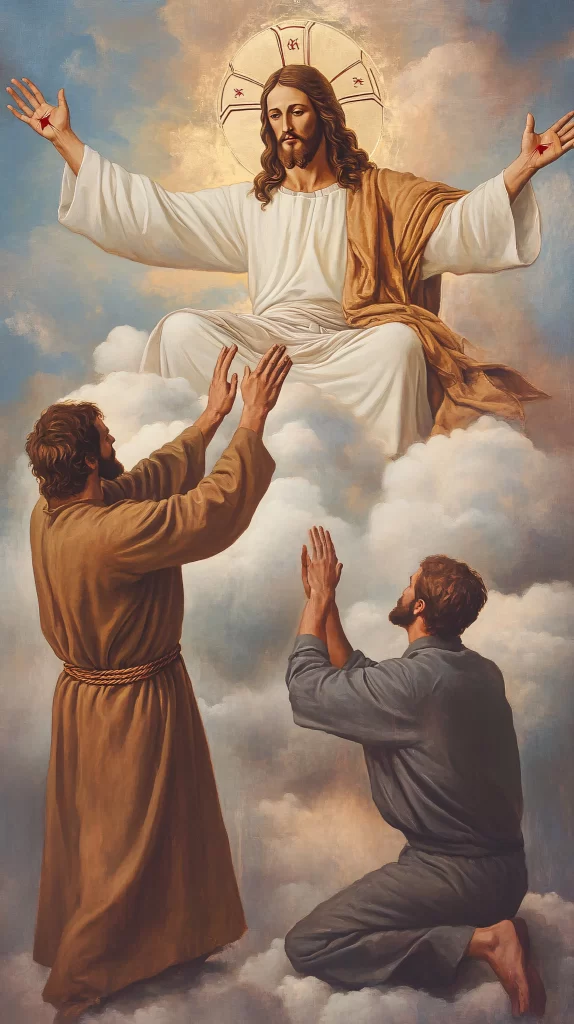 Jesus Ascension White Gold Sky