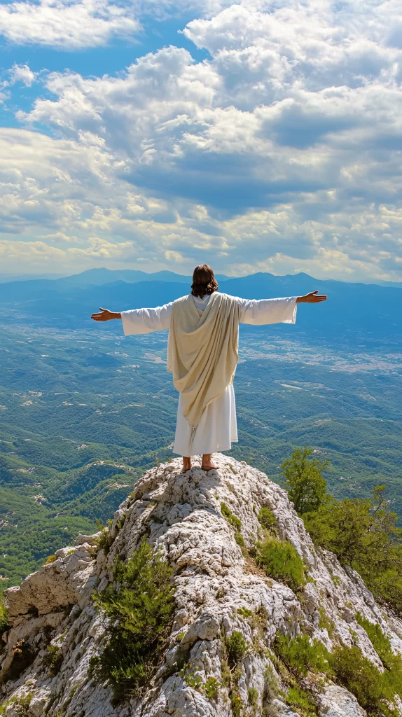 Jesus Ascension White Sky Mountain