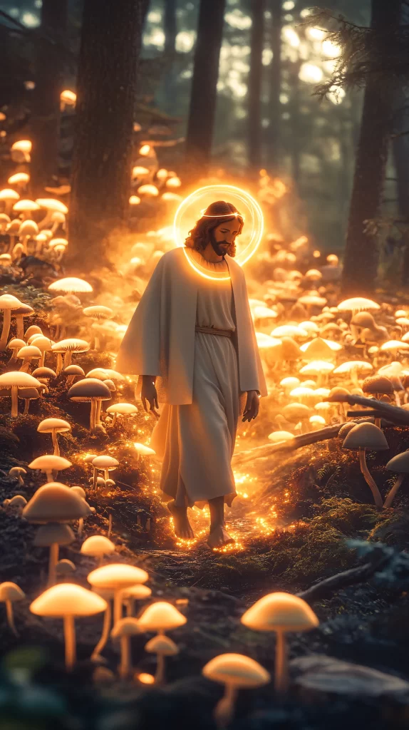 Jesus Halo Glowing Mushrooms Forest