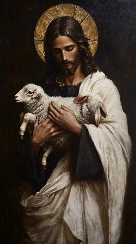 Jesus Lamb Halo White Black