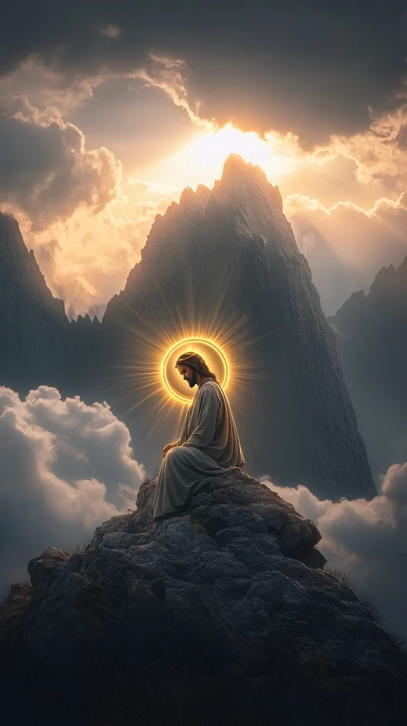 Jesus Prayer Golden Light Mountain 475