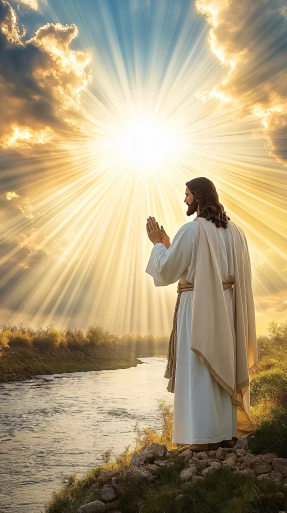 Jesus Prayer Golden Light Sky 704