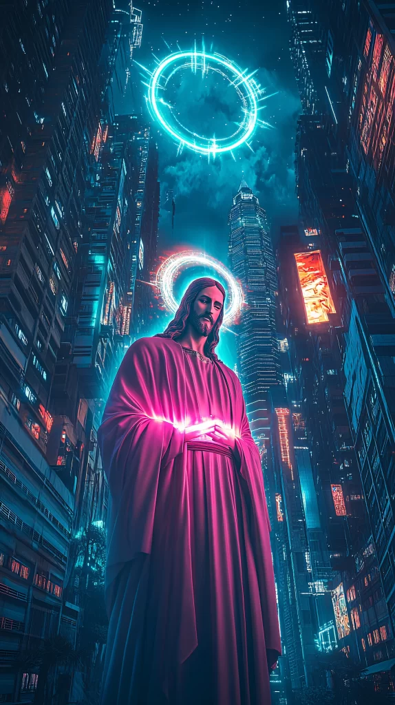 Jesus Prayer Neon Light Cityscape