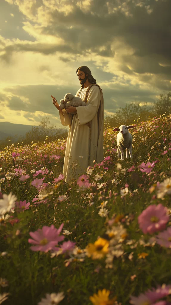 Jesus Prayer Pasture Sheep Sunflowers
