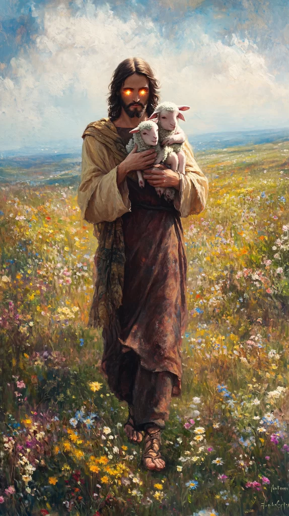 Jesus Shepherd Pastoral Field Sheep