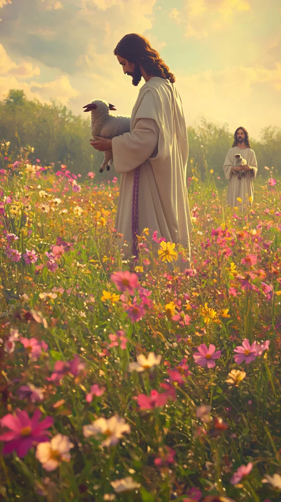 Jesus Shepherd Pasture Sheep Flowers