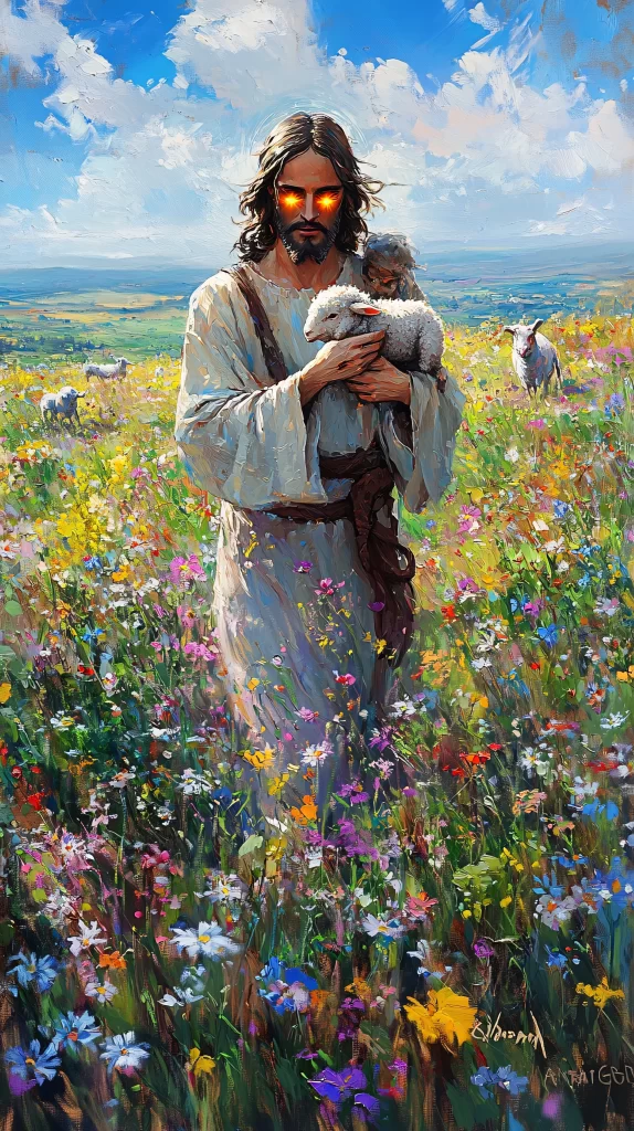 Jesus Shepherd Pasture Sheep Blue