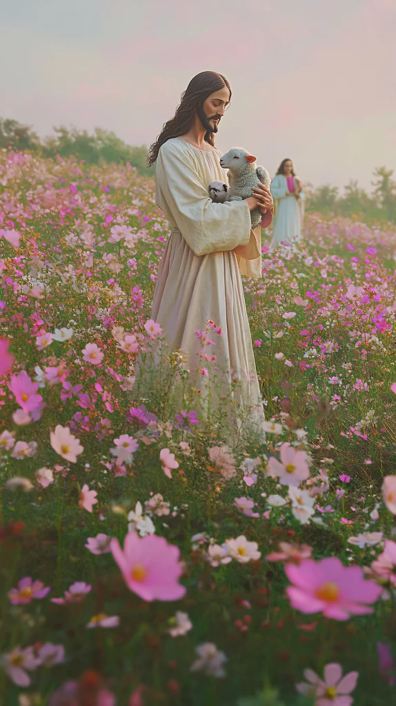 Jesus Shepherd White Lamb Pink