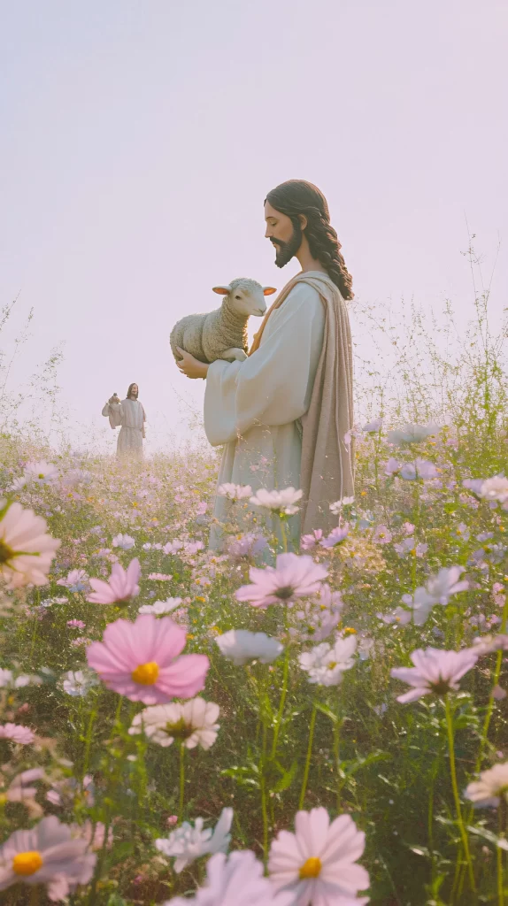 Jesus Shepherd White Lamb Flowers