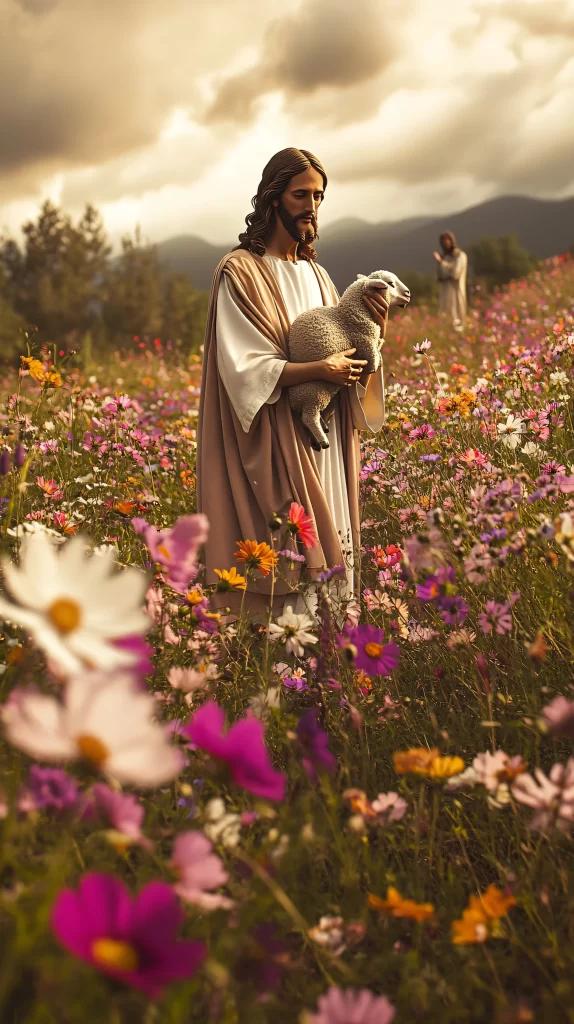 Jesus Shepherd White Lamb Field 907