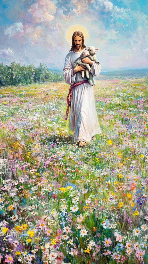Jesus Shepherd White Robe Sheep