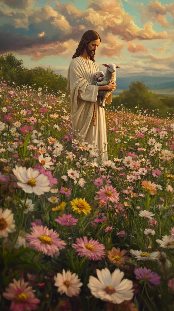 Jesus Shepherd White Robe Lambs