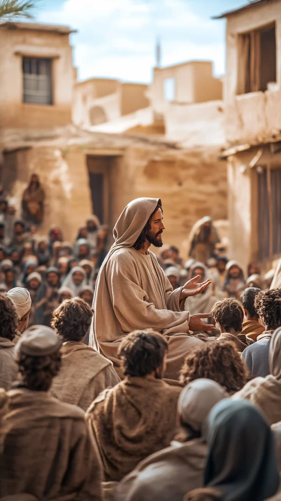 Jesus Teaching Crowd Earthy Tones