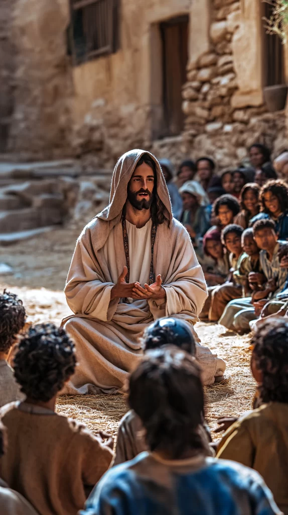 Jesus Teaching Earthy Tones Crowd